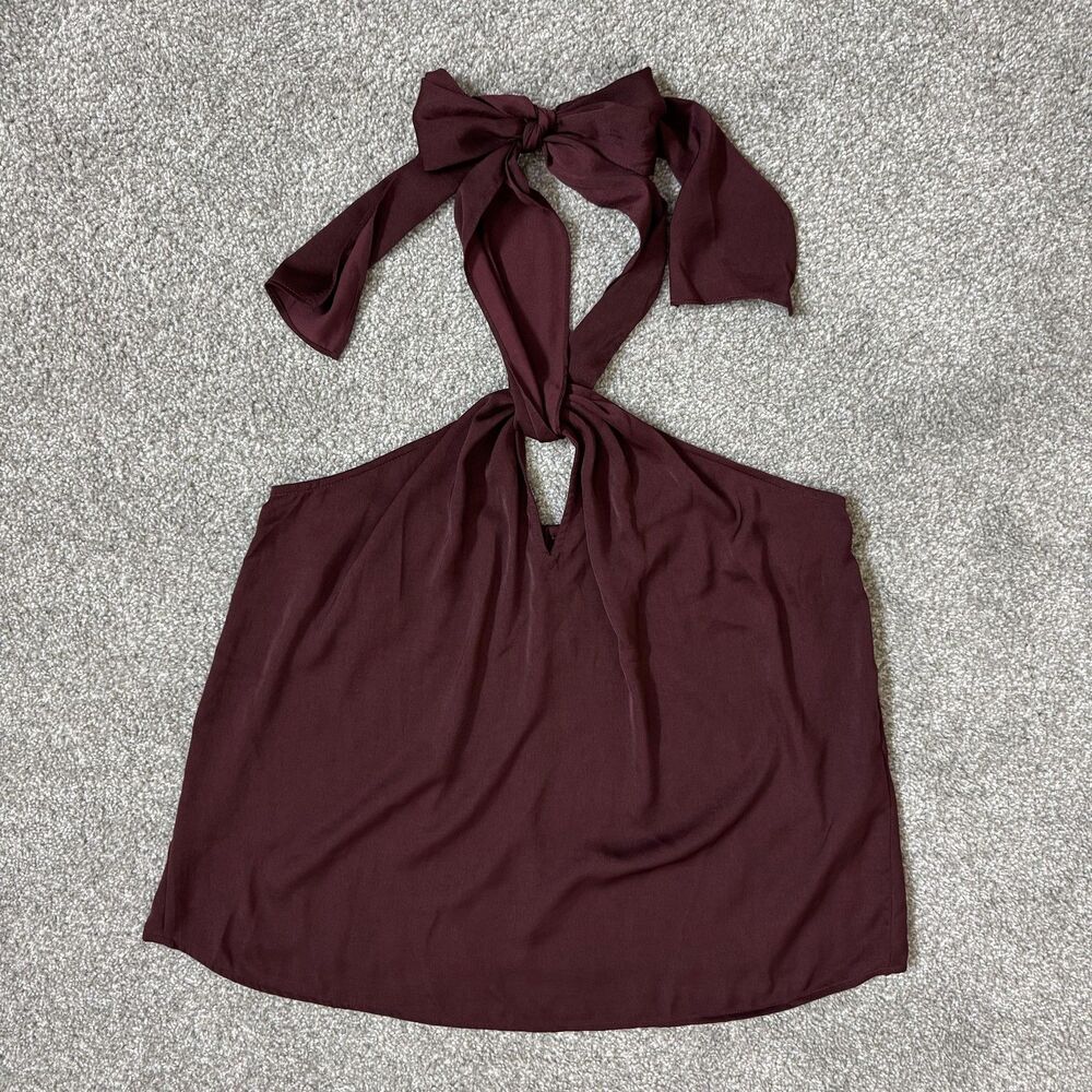 Banana Republic Top Womens Medium Pinot Noir Burgundy Halter Tie Neck Bow Back - Picture 6 of 14